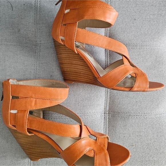 Nine West Orange Wedge Sandals Size 8 Open Toe High Heel Summer Shoes - Picture 2 of 9